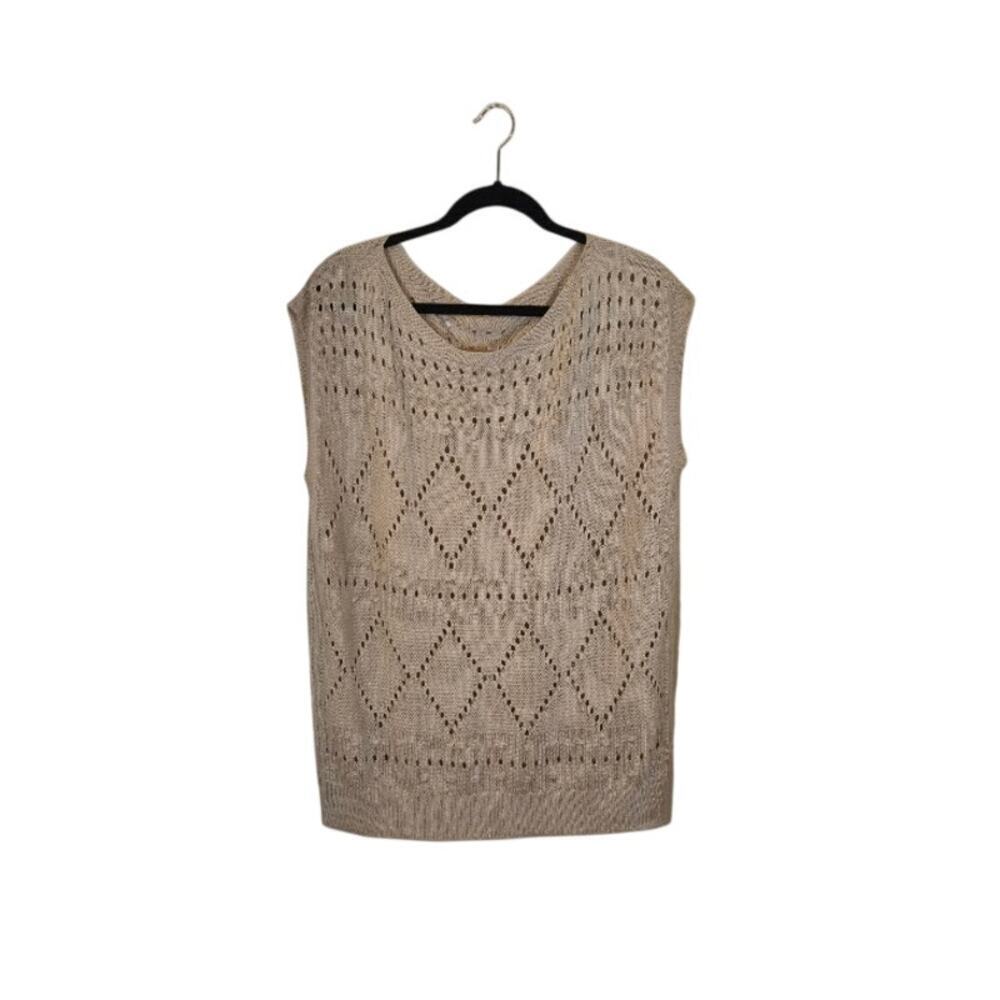 Women's Sleeveless Sweater Vest Size XL Cream Pointelle Knit Pattern Preppy